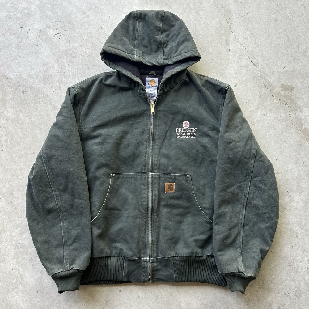 Vtg Carhartt J130 Mos Hooded Jacket Men's‎ Size XL Green Quilt Lined Workwear